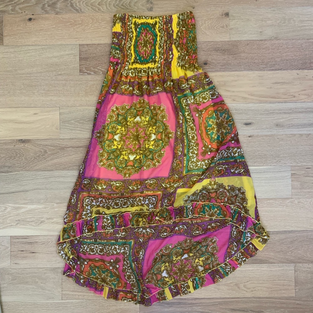 High Low Strapless Hemmed Patterned Dress